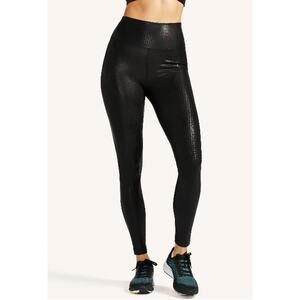 PELOTON Show Up Digital Foil Metallic High-Waist Legging Full-Length Black Sz XS